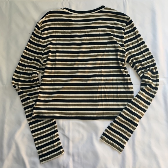 BCBG Striped Sweater Top in Olive and Navy - Picture 2 of 3